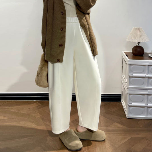 cropped wide-leg fleece-lined pants